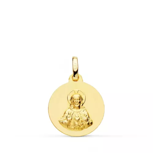 9K MEDALLA ORO AMARILLO CORAZON DE JESUS LISA MATIZADA 16 MM 1