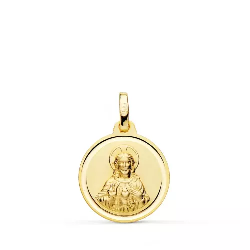 9K MEDALLA ORO AMARILLO CORAZON JESUS BISEL 16 MM 1