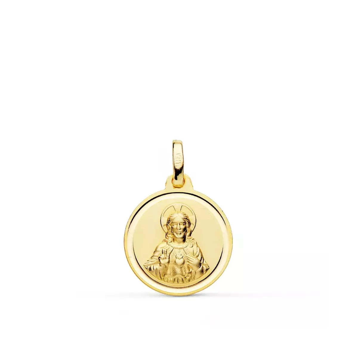 9K MEDALLA ORO AMARILLO CORAZON JESUS BISEL 16 MM 1