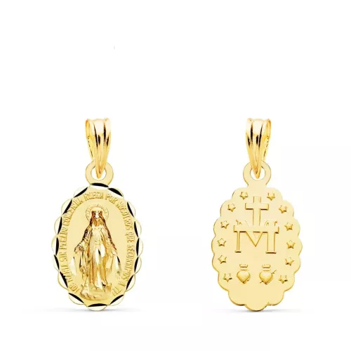 9K MEDALLA ORO AMARILLO VIRGEN DE LA MILAGROSA OVAL TALLADA 15X10 MM 0