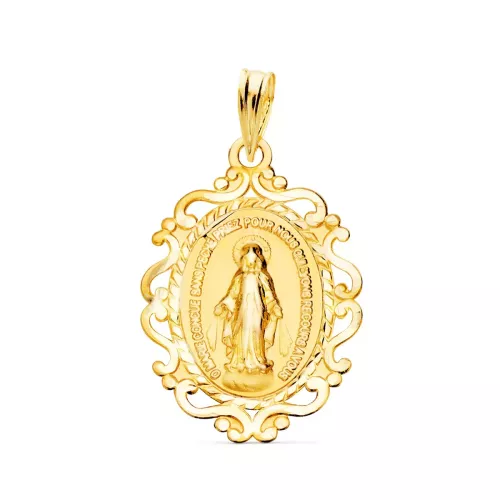 9K MEDALLA ORO AMARILLO VIRGEN DE LA MILAGROSA CERCO EN FRANCES 23X16 MM 1.15GR 1