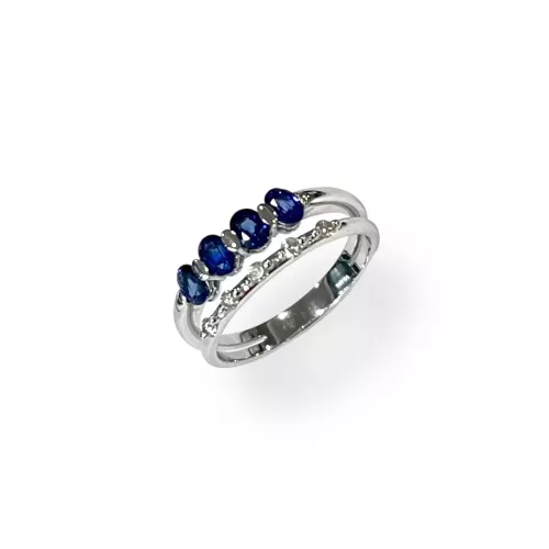 Anillo de oro blanco y diamantes con zafiros azules naturales
