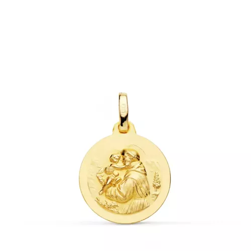 9K MEDALLA ORO AMARILLO SAN ANTONIO MATIZADA LISA 16 MM 1