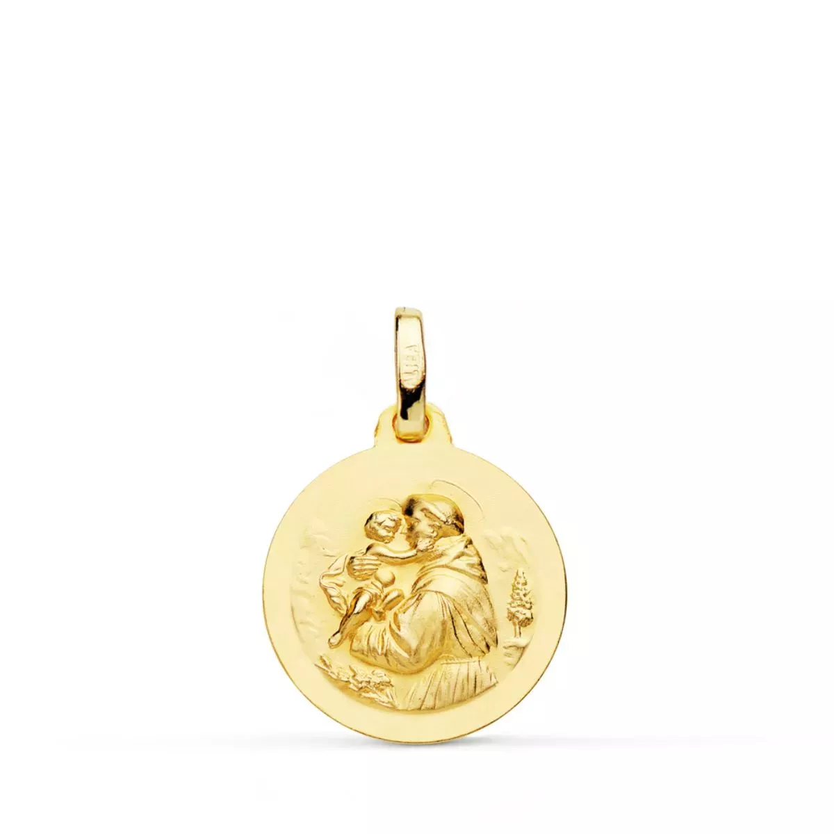 9K MEDALLA ORO AMARILLO SAN ANTONIO MATIZADA LISA 16 MM 1