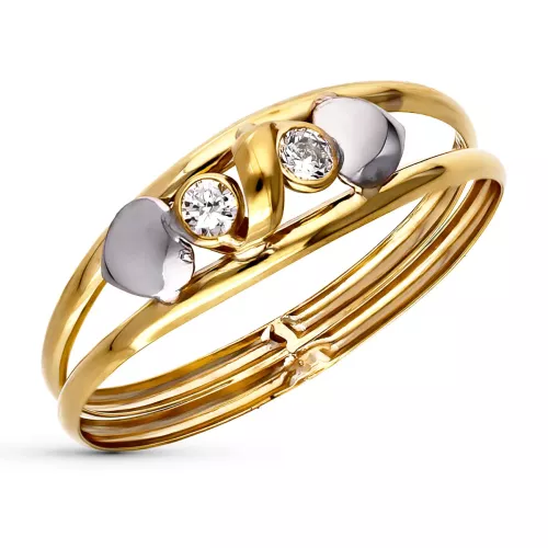 9K SORTIJA ORO BICOLOR DOBLE CUERPO CON CIRCONITAS Y CORAZONES. ANCHO: 6 MM 0