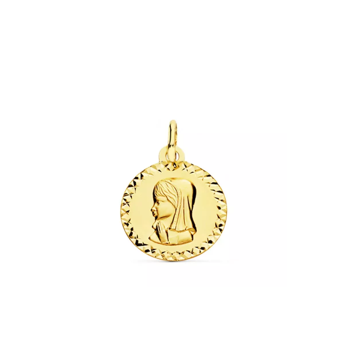 9K MEDALLA ORO AMARILLO VIRGEN NIÑA TALLA CRUZADA 16 MM 1