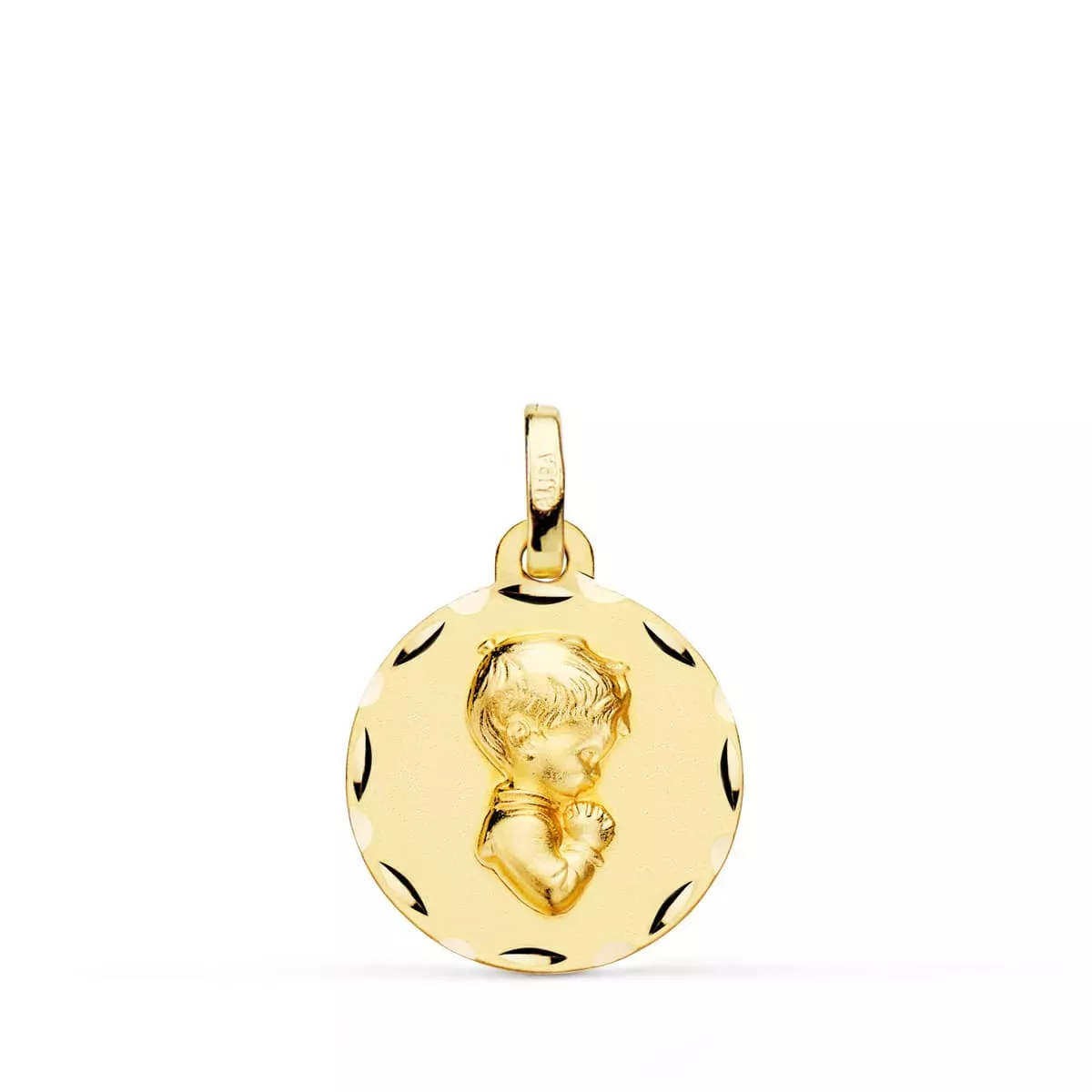 9K MEDALLA ORO AMARILLO NIÑO DE COMUNION PERFIL TALLADA 16 MM 1