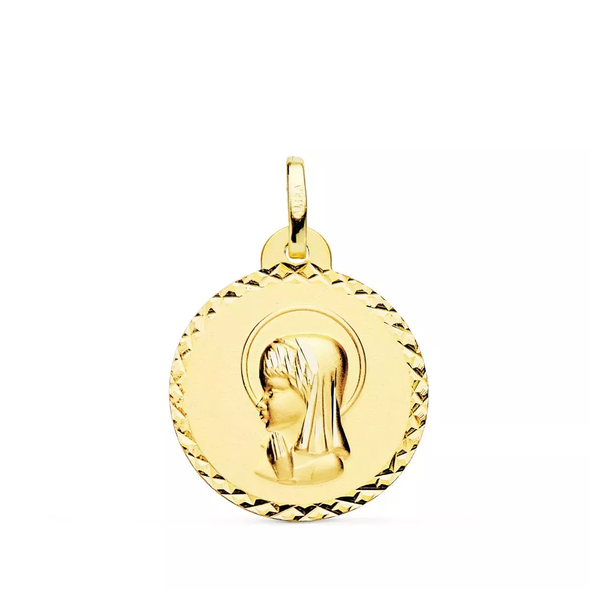9K MEDALLA ORO AMARILLO VIRGEN NIÑA TALLA CRUZADA 20 MM 1