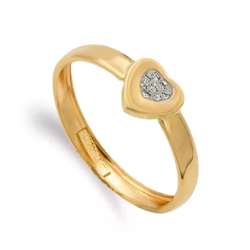 9K SORTIJA ORO AMARILLO CORAZON CON CIRCONITAS. ANCHO: 7MM 0