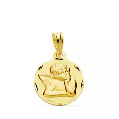 9K MEDALLA ORO AMARILLO ANGELITO BURLON TALLADA 14 MM 1