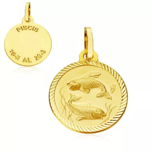 9K HOROSCOPO ORO AMARILLO DISCO 16 MM PISCIS 1