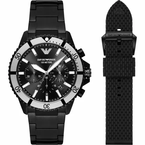 Emporio Armani Reloj Hombre, Movimiento cronógrafo, 43mm Caja de acero negro con correa de silicona, AR80050 - AR80050