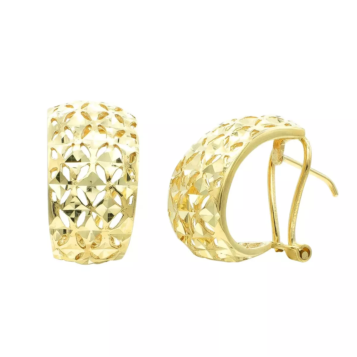 9K PENDIENTES ORO AMARILLO CALADOS TALLADOS 17X10 MM CIERRE OMEGA 4