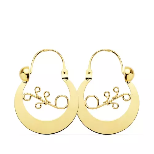 9K PENDIENTES ARO CRIOLLAS ORO AMARILLO CANARIA 24X20 MM CIERRE GANCHO 2