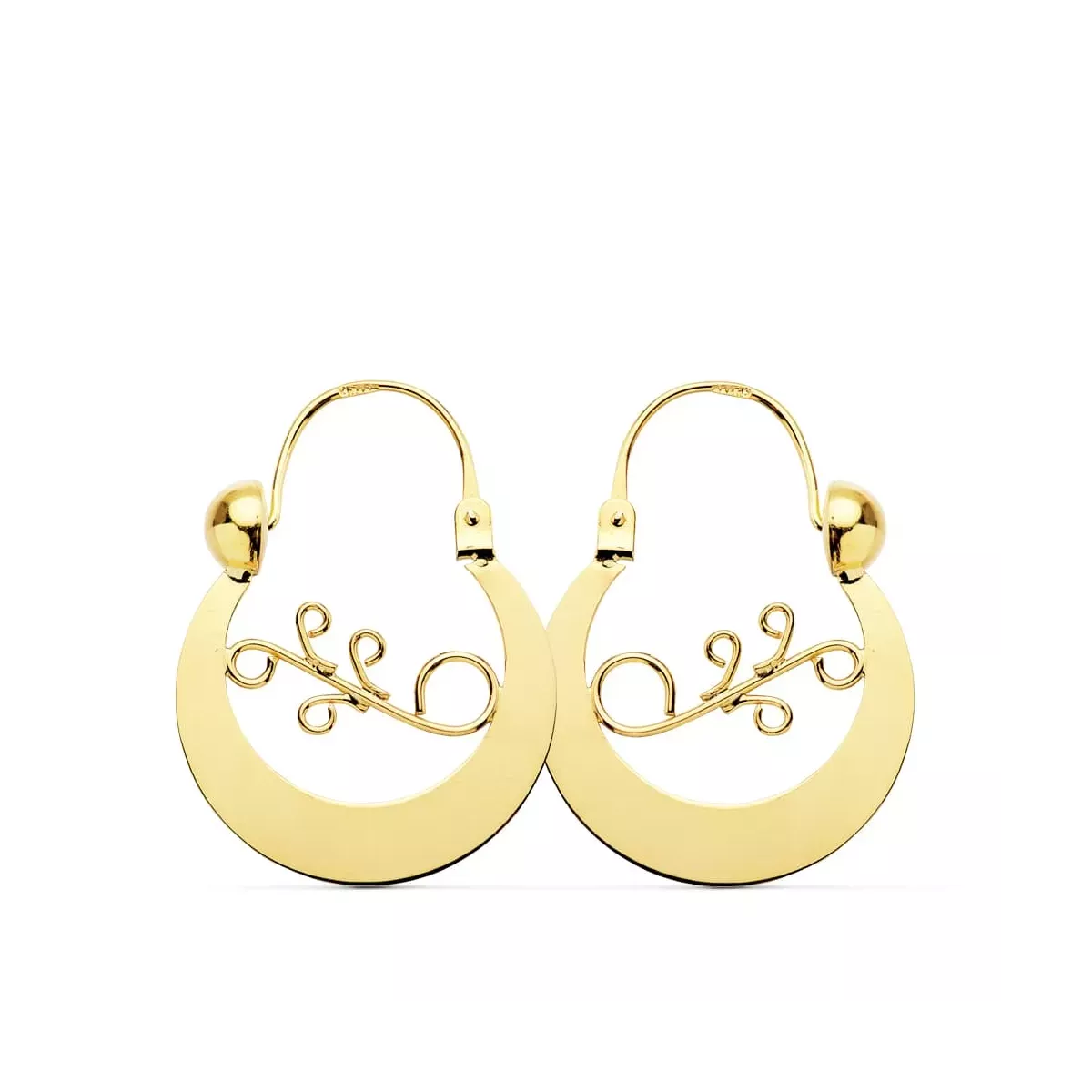 9K PENDIENTES ARO CRIOLLAS ORO AMARILLO CANARIA 24X20 MM CIERRE GANCHO 2