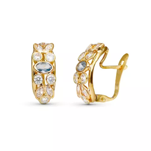 9K PENDIENTES ORO AMARILLO CON AGUAMARINA 16X7 MM CIERRE CATALAN 1