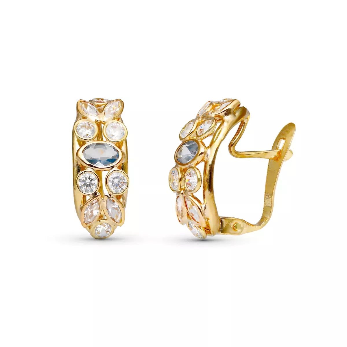 9K PENDIENTES ORO AMARILLO CON AGUAMARINA 16X7 MM CIERRE CATALAN 1