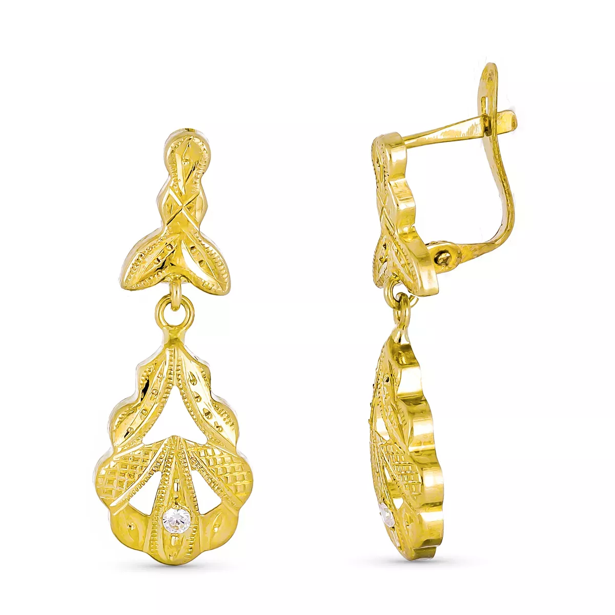 9K PENDIENTES ORO AMARILLO CUBANA DOS CUERPOS 27X10 MM CIERRE CATALAN 1