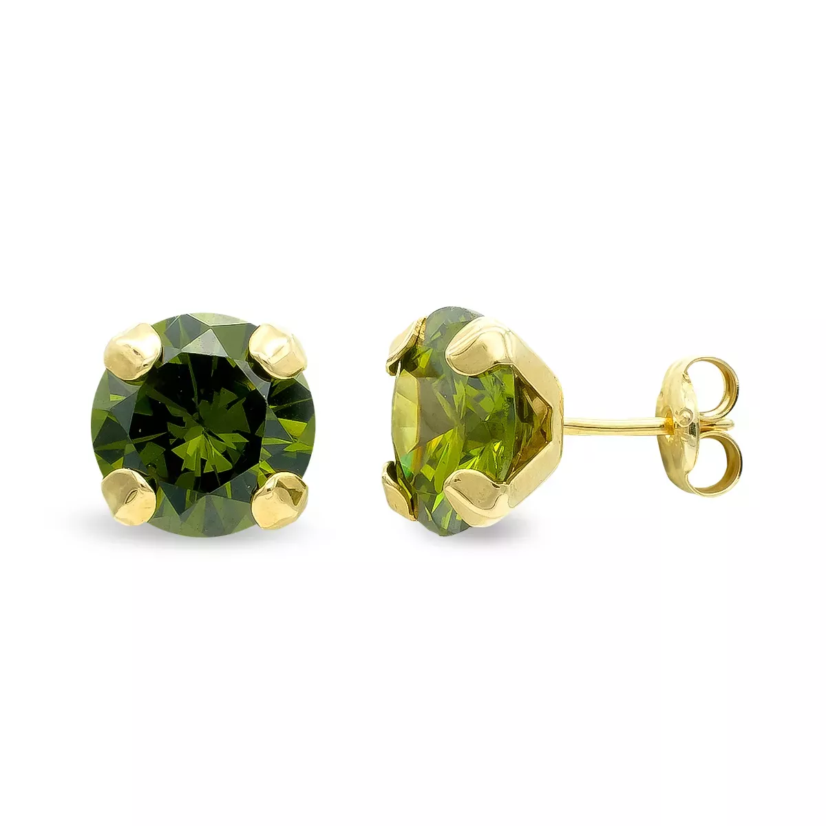 9K PENDIENTES ORO AMARILLO OLIVINA GARRAS 8 MM CIERRE PRESION 0