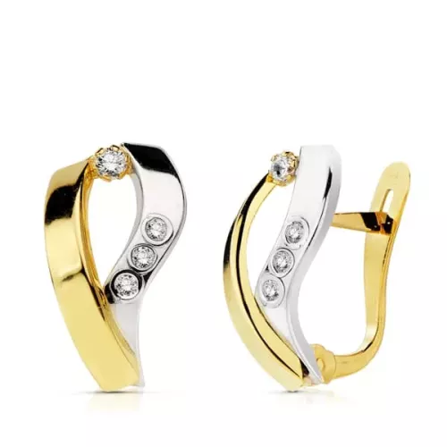 9K PENDIENTES BANDAS BICOLOR 15 X 8 MM 1