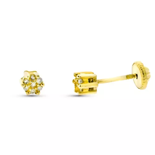 9K PENDIENTES ORO AMARILLO CUAJO DIAMANTES 0.07 CTS SI-H TUERCA 0