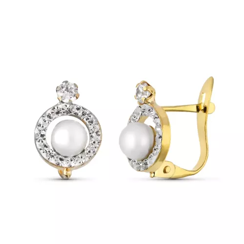 9K PENDIENTES ORO AMARILLO PERLA 10X8 MM CIERRE CATALAN 1
