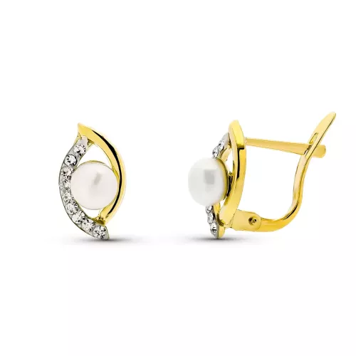 9K PENDIENTES ORO AMARILLO PERLA Y CIRCONITA 12X6 MM CATALAN 1