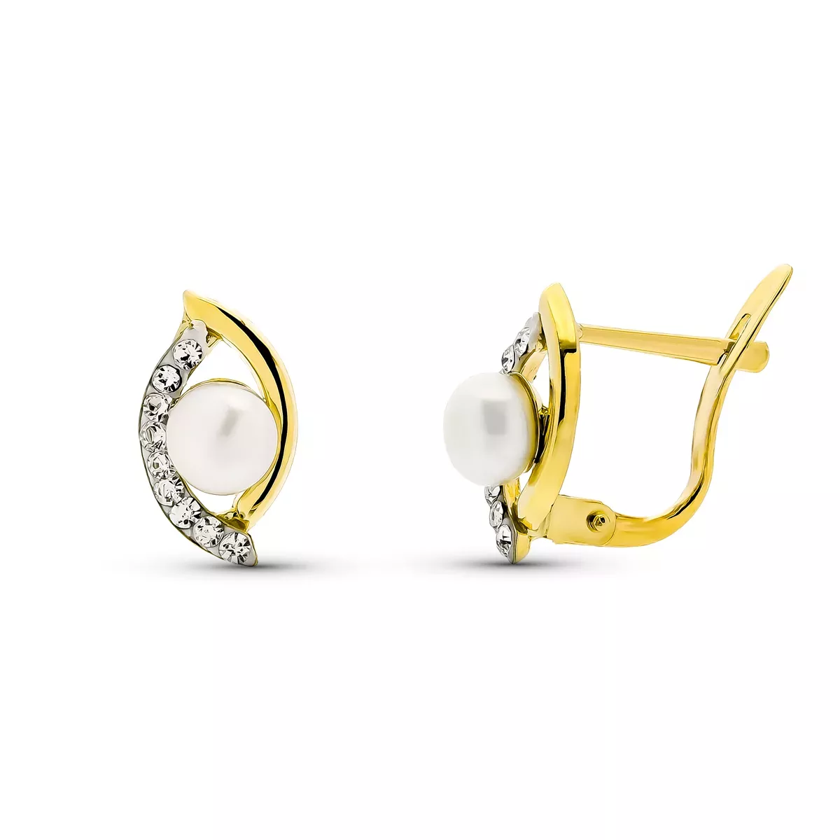 9K PENDIENTES ORO AMARILLO PERLA Y CIRCONITA 12X6 MM CATALAN 1