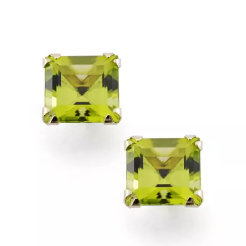 9K PENDIENTES ORO AMARILLO OLIVINA NATURAL GARRA BECKHAM 7X7 MM 3.40 QTS CIERRE PRESION 0