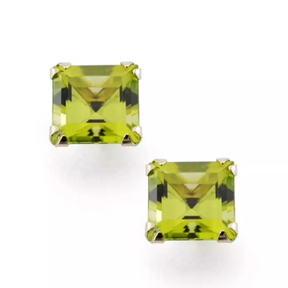 9K PENDIENTES ORO AMARILLO OLIVINA NATURAL GARRA BECKHAM 7X7 MM 3.40 QTS CIERRE PRESION 0