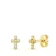 9K PENDIENTES ORO AMARILLO CRUZ DIAMANTES 0.06 CTS SI-H 6X4 MM PRESION 0