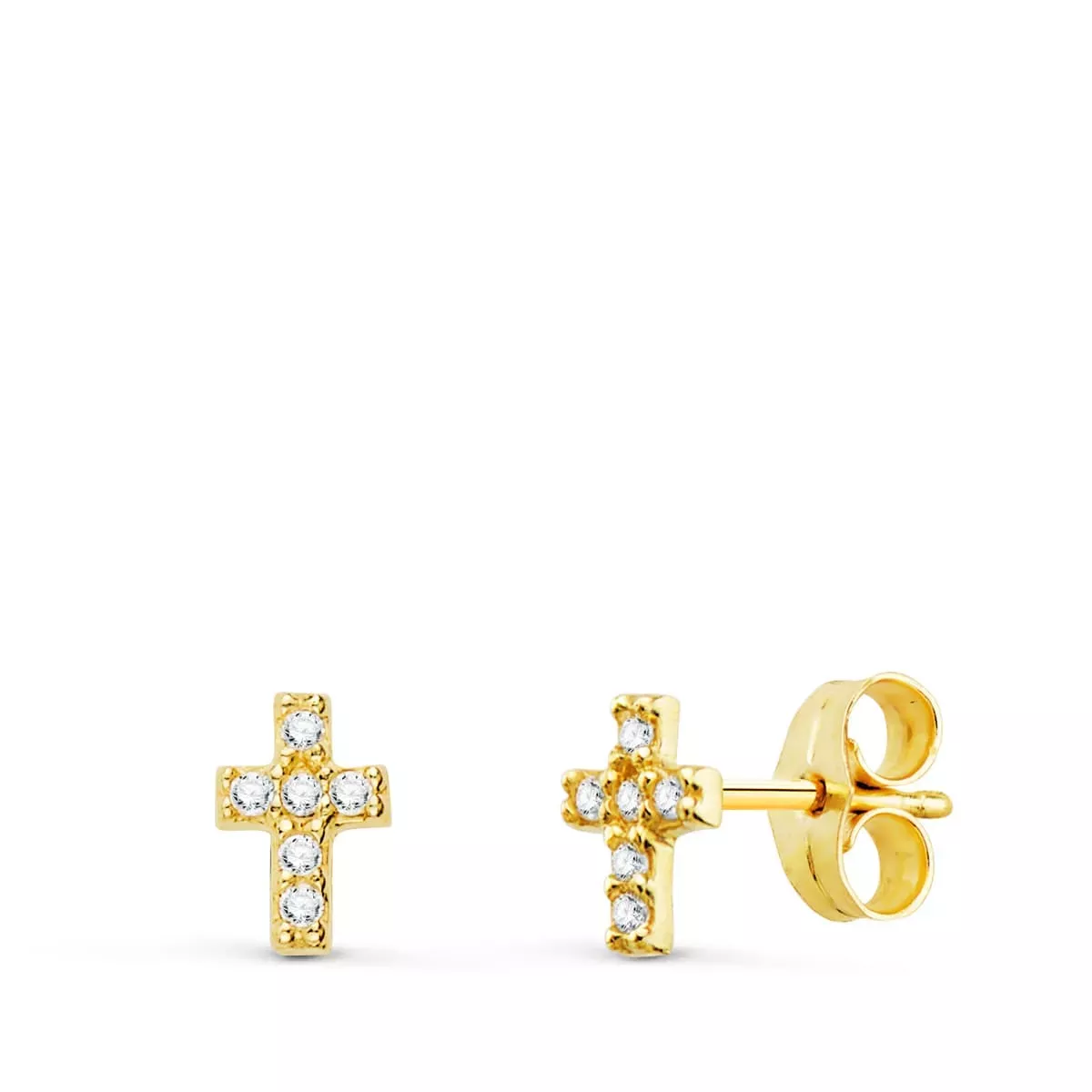 9K PENDIENTES ORO AMARILLO CRUZ DIAMANTES 0.06 CTS SI-H 6X4 MM PRESION 0