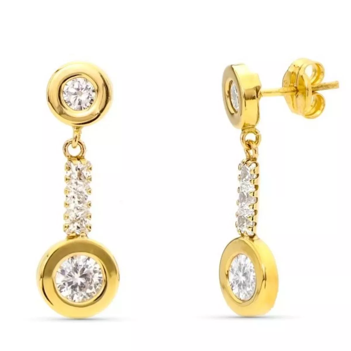 9K PENDIENTES ORO AMARILLO DOBLE CUERPO CON CIRCONITA 22X8 MM CIERRE PRESION 1