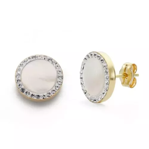 9K PENDIENTES ORO AMARILLO NACAR Y CIRCONITA 11 MM CIERRE PRESION 0