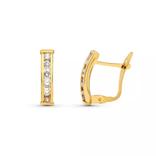 9K PENDIENTES ORO AMARILLO BANDAS CON CARRIL DE CIRCONITA 14X3 MM CATALAN 1