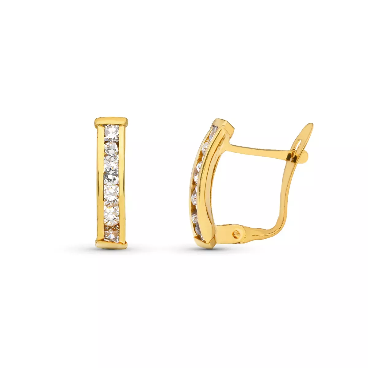 9K PENDIENTES ORO AMARILLO BANDAS CON CARRIL DE CIRCONITA 14X3 MM CATALAN 1