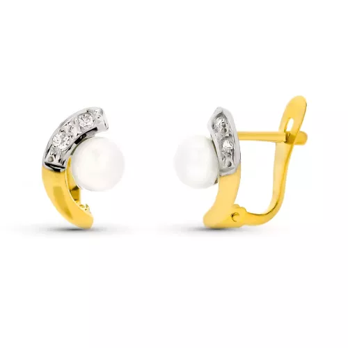 9K PENDIENTES ORO AMARILLO PERLA 10X6 MM CIERRE CATALAN 1