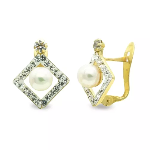 9K PENDIENTES ORO AMARILLO PERLA 4.5MM Y CIRCONITA CIERRE CATALAN 1