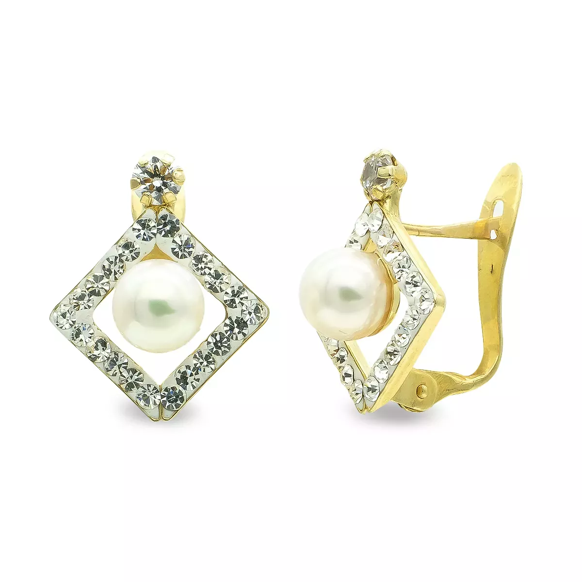 9K PENDIENTES ORO AMARILLO PERLA 4.5MM Y CIRCONITA CIERRE CATALAN 1