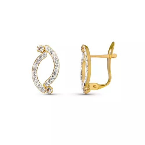 9K PENDIENTES ORO AMARILLO BANDAS CON CIRCONITA 13X7 MM CIERRE CATALAN 0