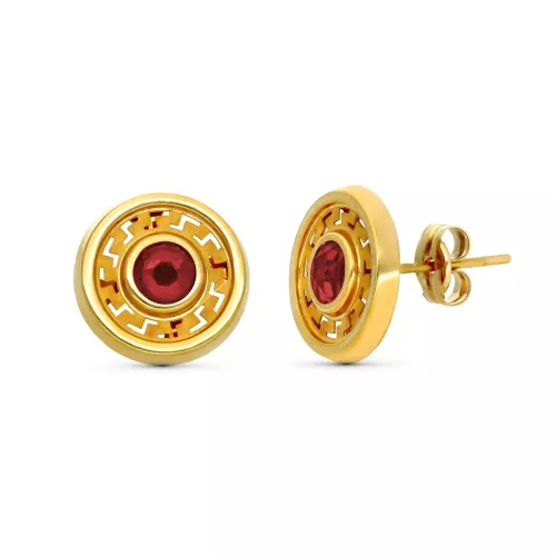 9K PENDIENTES ORO AMARILLO 11MM PIEDRA ROJA CIERRE PRESION 0