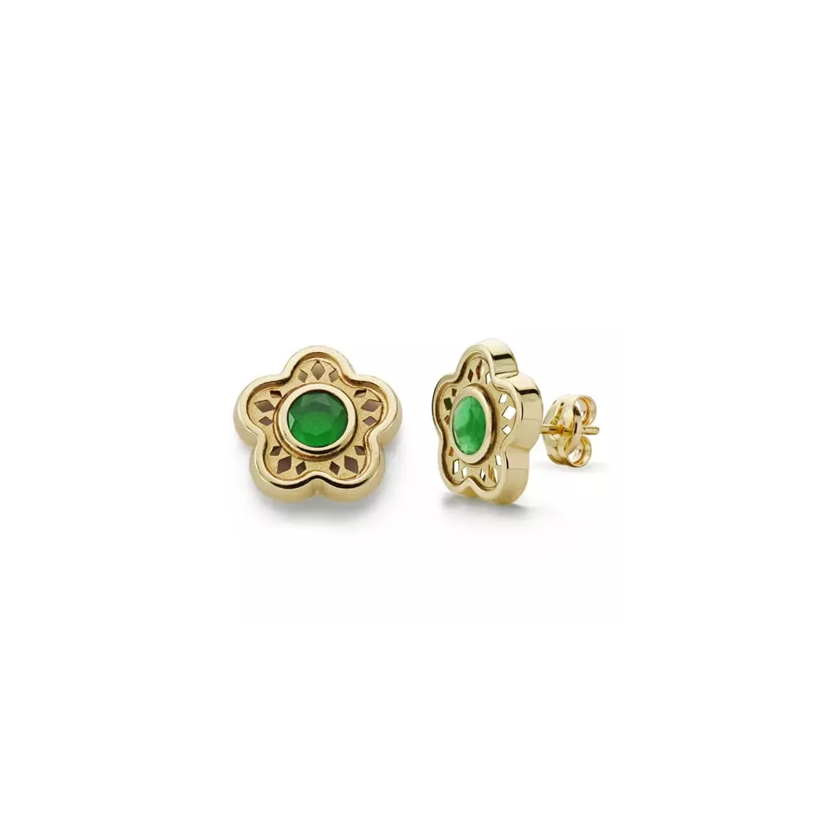 9K PENDIENTES ORO AMARILLO ESTRELLA CALADA PIEDRA COLOR VERDE CIERRE PRESION 0