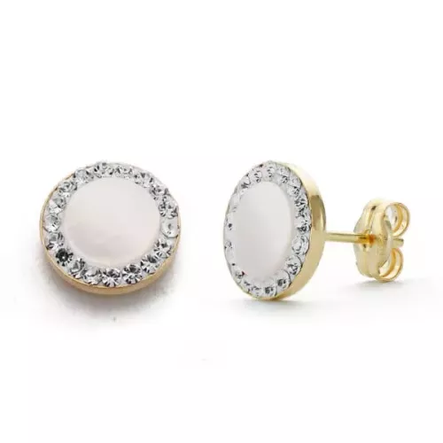 9K PENDIENTES ORO AMARILLO NACAR CIRCONITA 8 MM CIERRE PRESION 0