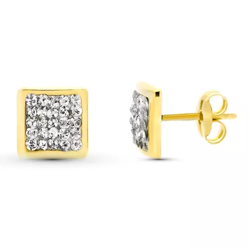 9K PENDIENTES ORO AMARILLO CUADRADOS. CIRCONITA 7 X 7 MM PRESION 0