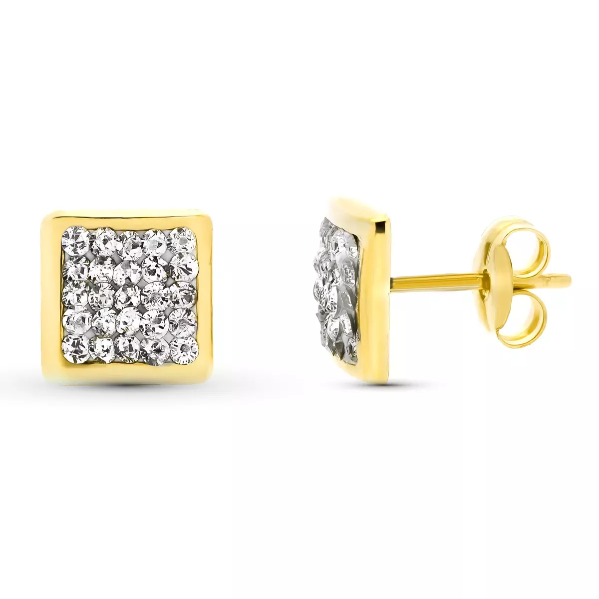 9K PENDIENTES ORO AMARILLO CUADRADOS. CIRCONITA 7 X 7 MM PRESION 0