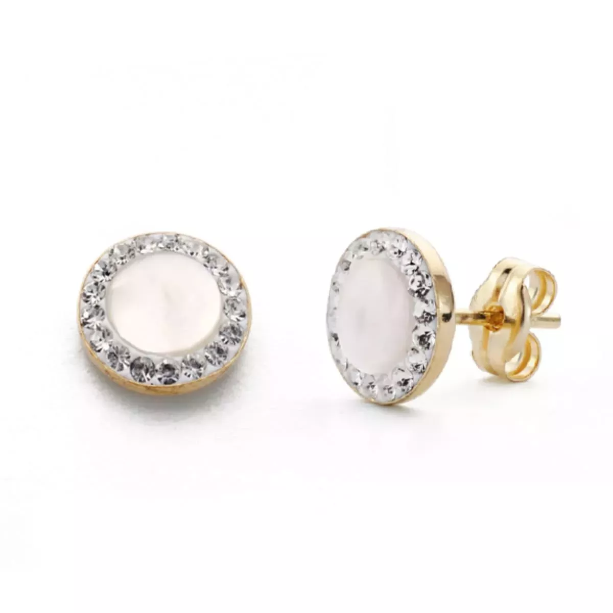 9K PENDIENTES ORO AMARILLO REDONDOS 7 MM CON NACAR. CIERRE PRESION 0