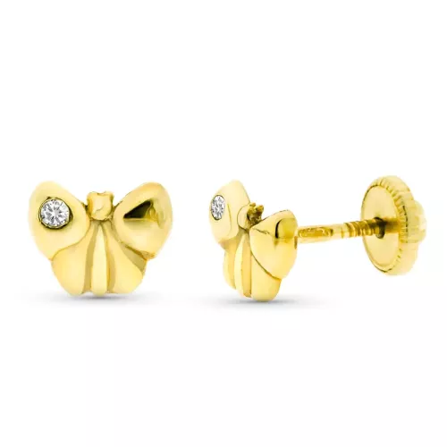 9K PENDIENTES ORO AMARILLO MARIPOSA DIAMANTES 0.016 CTS SI-H 6X5 MM TUERCA 0