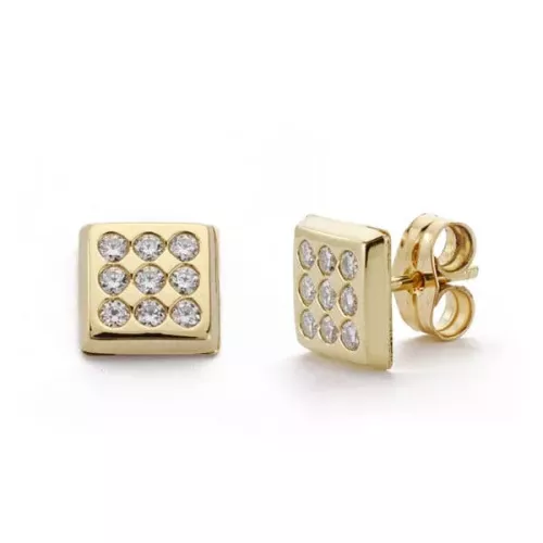9K PENDIENTES ORO AMARILLO CUADRADOS 7X7 MM CIERRE PRESION 0