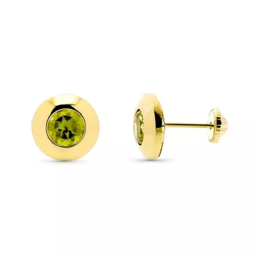 9K PENDIENTES ORO AMARILLO CHATON CON OLIVINA NATURAL 5 MM - 1