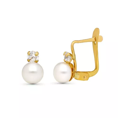 9K PENDIENTES ORO AMARILLO PERLA Y CIRCONITA 7X4 MM CATALAN 0